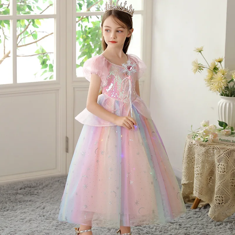 Summer Girls\' Dress New Ice and Snow Fantasy 2 Girls\' Princess Dress Aisha Pink Colorful Children\'s Birthday Performance Dress