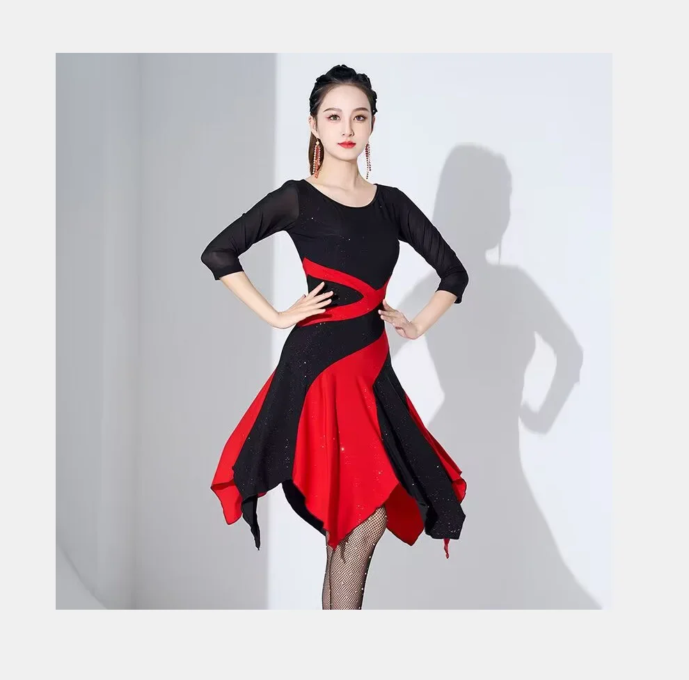 lady cha cha tango dancing dress woman fashion patchwork latin dancing dress