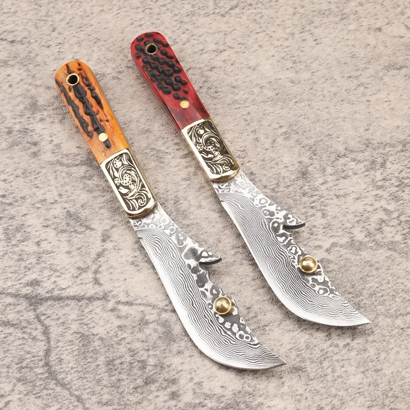 13.5cm Damascus Steel Small Fixed Blade Knife Natural Cowbone Handle Outdoor Camping Survival Tool New Collection Knifes For Men