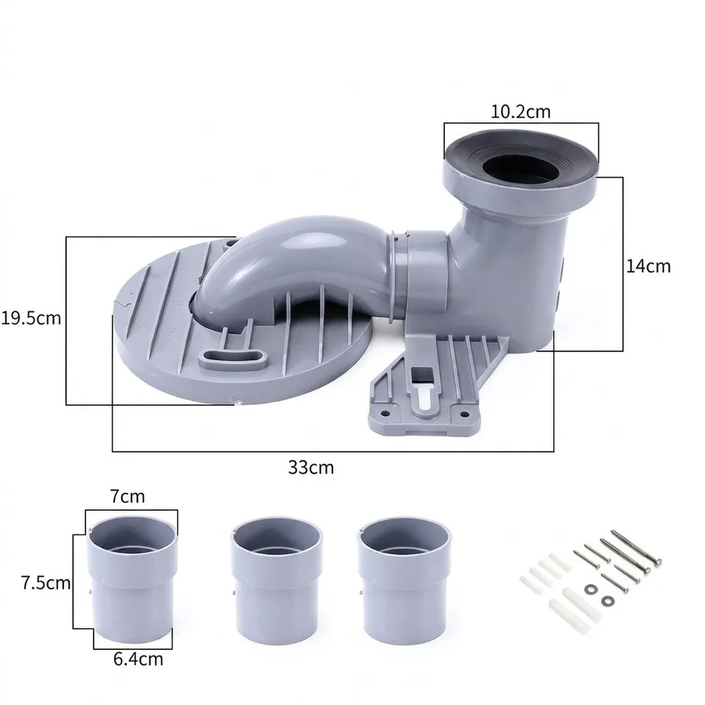 Plastic Toilet Drain Pipe Connector Featuring Siphon Displacement for Improved Drainage in Differing Recess Depths