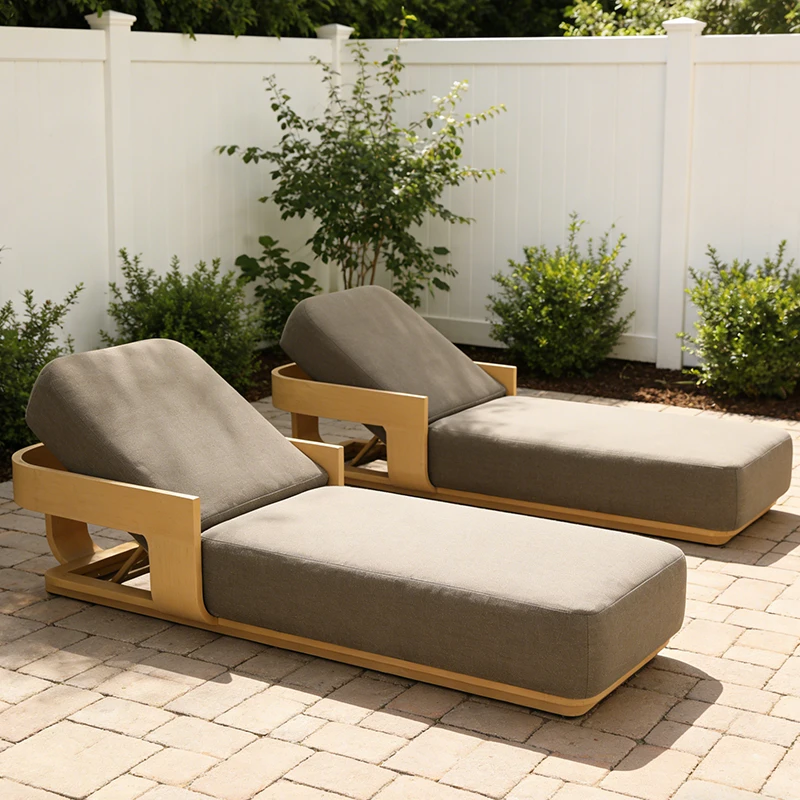 Modern Luxury Teak Garden Furniture Pool Chairs Outdoor Sun Loungers Sunbed Beach Chairs Foldable UV Resistant Patio Set