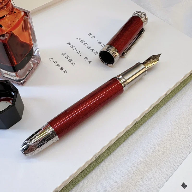 Hot Wet Red Hongdian N25 Fountain Pen Snake Year Metal Green/Blue Piston Snake Gem Pen Clip NO.6 Nib Business Student Writing Gi