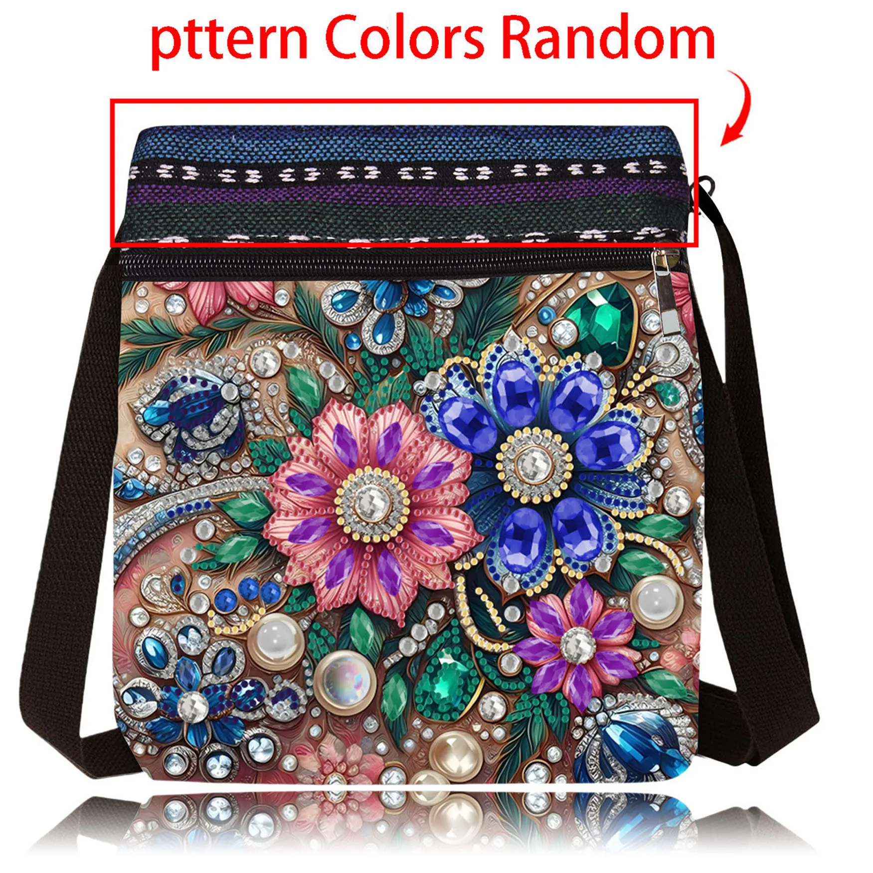 1 Piece Diamond Painting kit Messenger bag, floral pattern, canvas Material, suitable for Storing keys, lipstick, paper towels