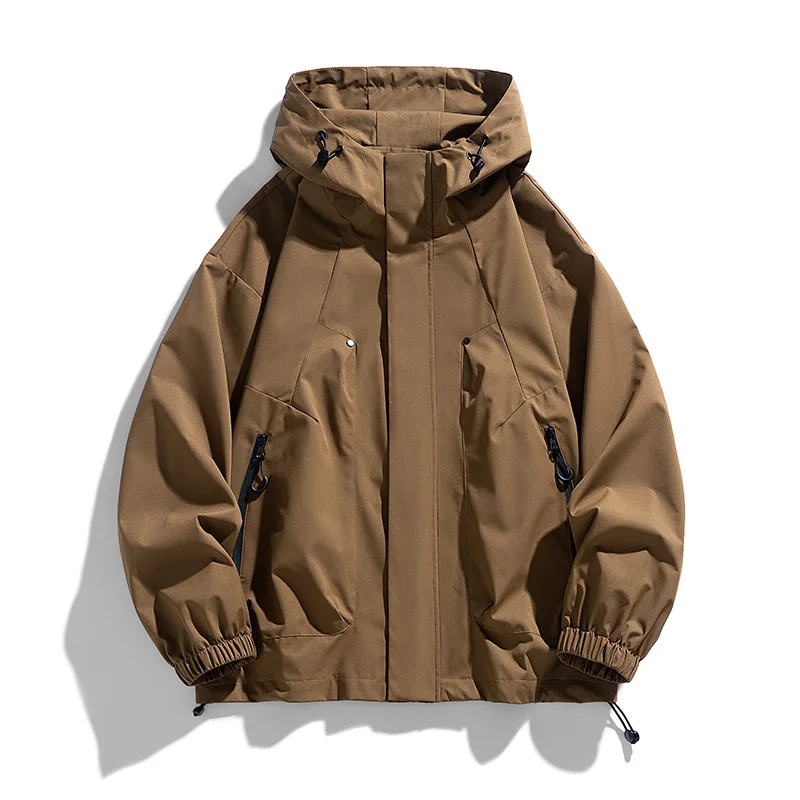 

Весенне-осенняя мужская куртка нового стиля, очень большая ветровка с капюшоном, водонепроницаемая черная свободная куртка для кемпинга