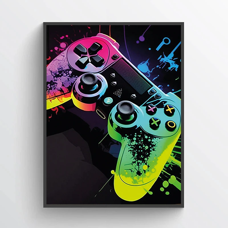 Graffiti Art Gamepad Canvas Paintings Poster Gaming Art Prints Neon Gamer Wall Art Picture for Games Room Decor Home Decoration