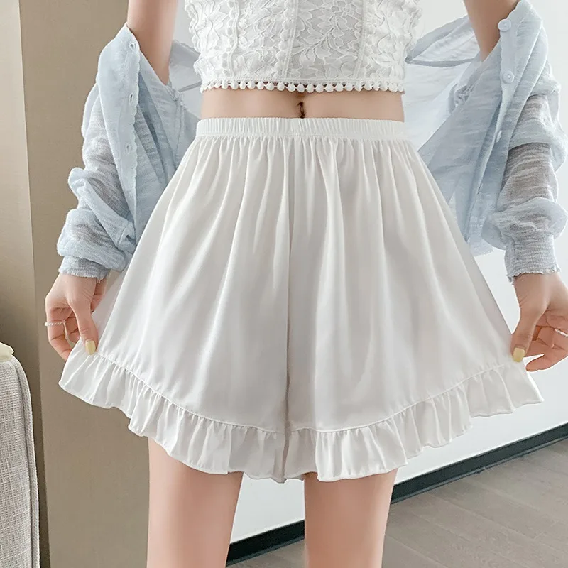 Women's Summer Lace Underwear Female Thin Ice Silk Safety Short Pants Women's Anti-light Loose Shorts Without Curling Edge