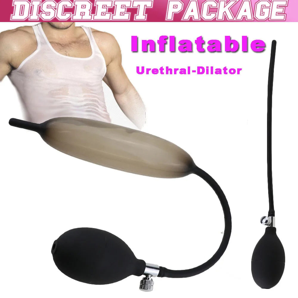 Inflatable Long Silicone Penis Urethral-Dilator Catheter Sounds Stretching Plugs