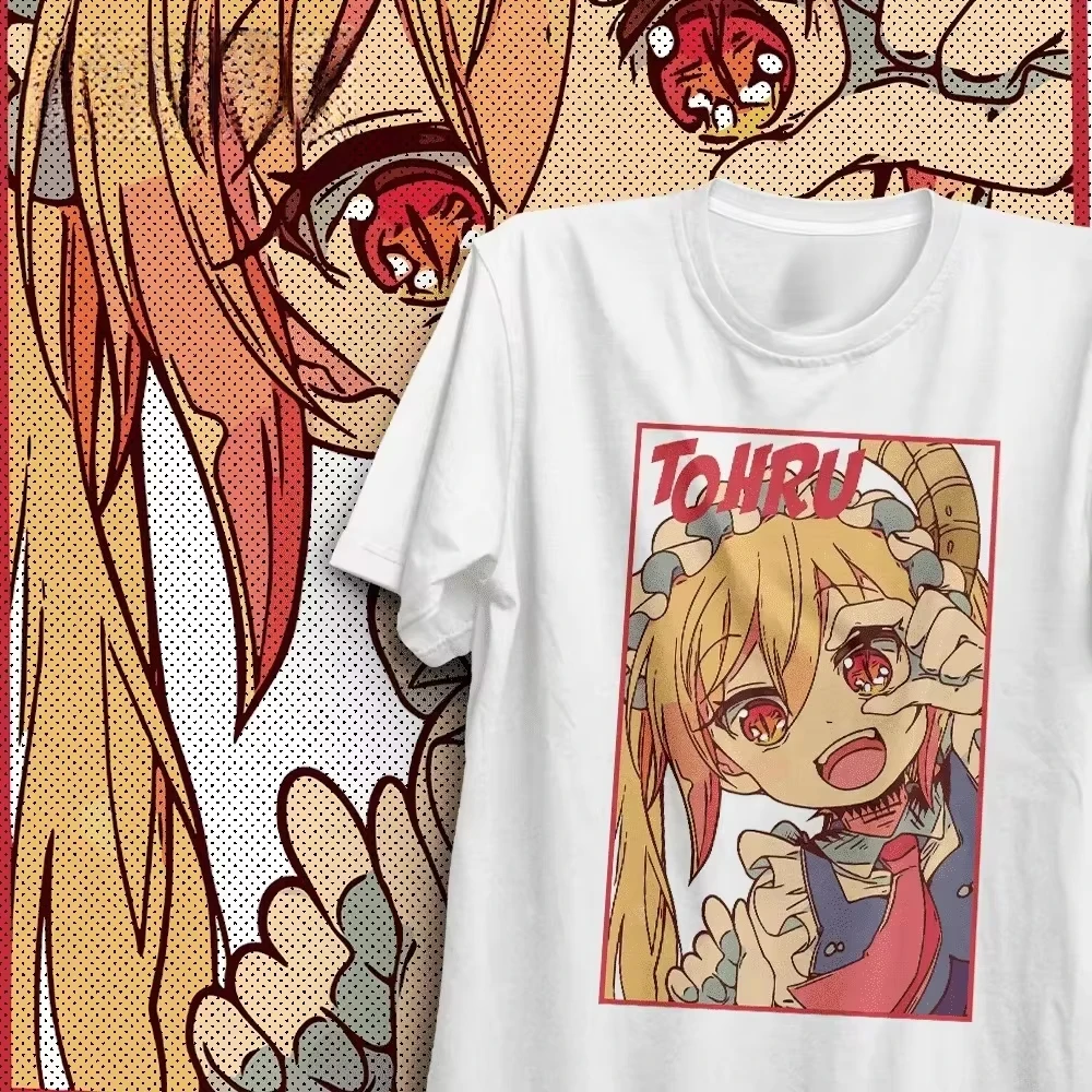 2026 Summer Hot Kawaii Anime Dragon Maid Oversized T-Shirt Tohru Retro Frame Portrait Print Casual Short Sleeve Streetwear Top