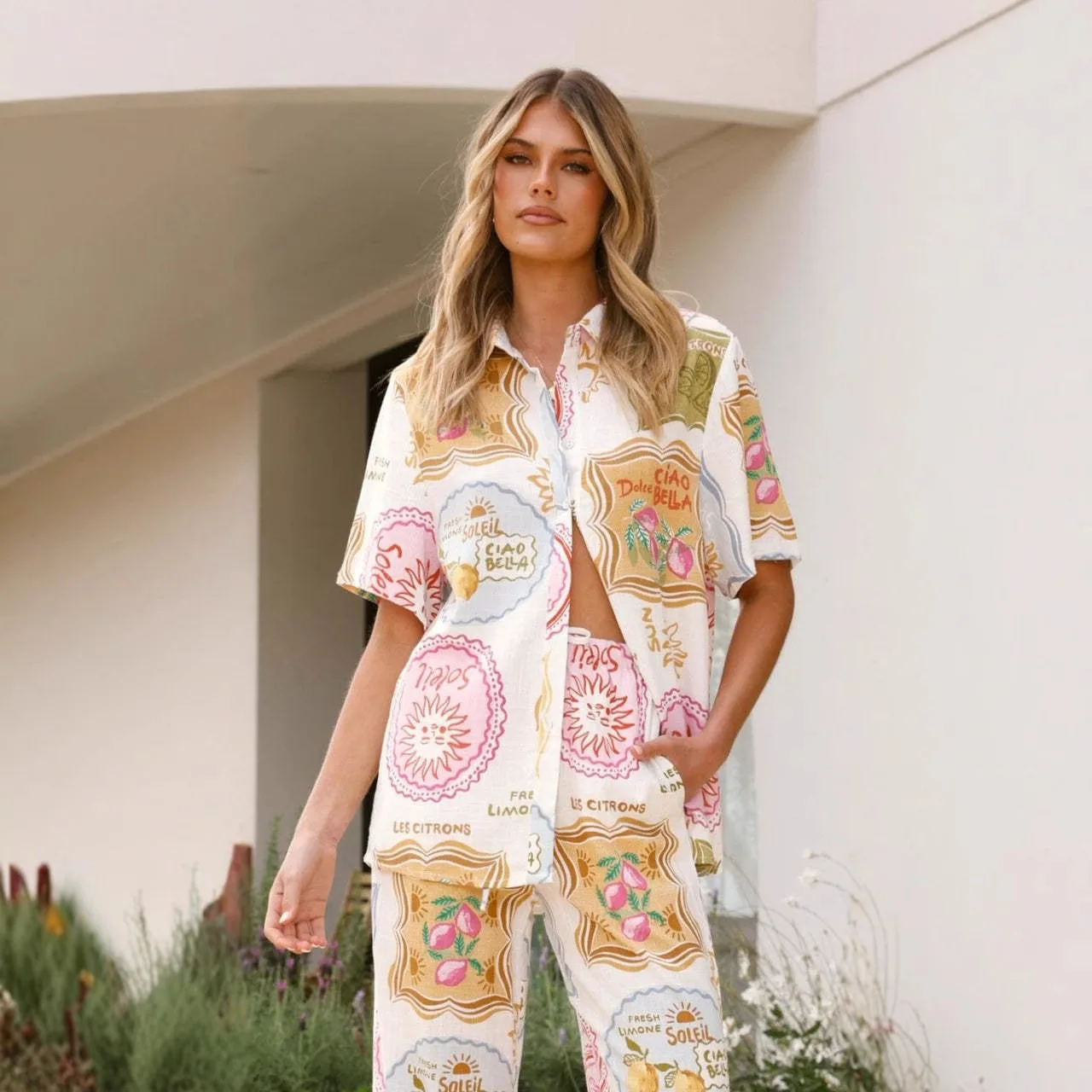 Casual Faion Two-Piece Set with Print ort Sve Holiday Loose Rope Tie Women's Polyester Blend Spring Season All Year Long