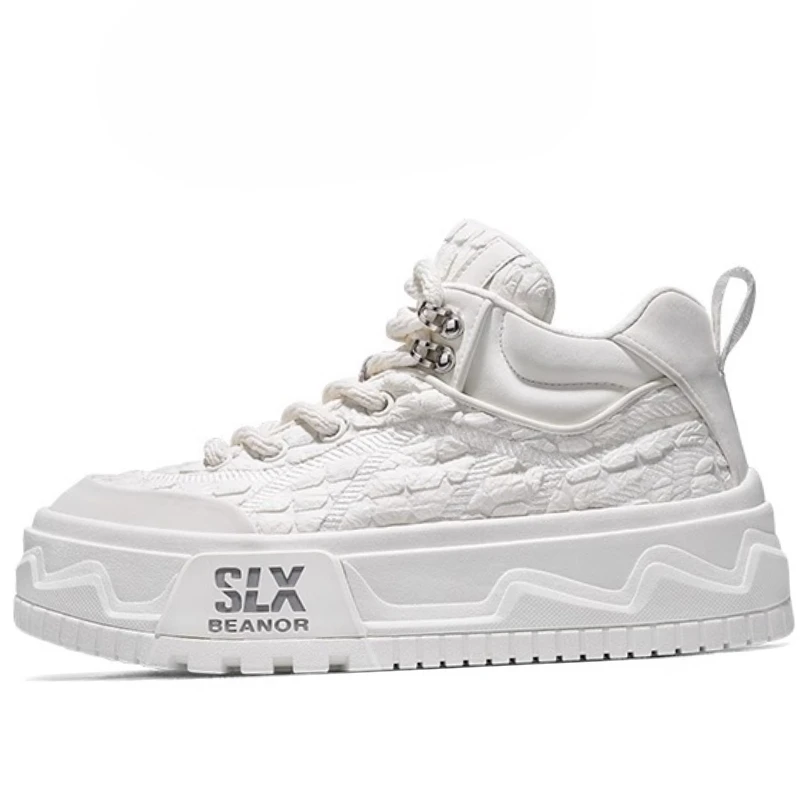 Silver Black Thick Soled High Top Shoes for Men's and Women's Outdoor Board Shoes Cowhide Fabric Breathable Fashion Casual Shoes