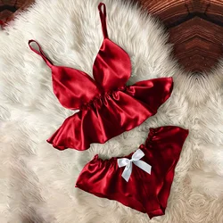 Women Sleepwear Sexy Underwear Set V-neck Bowknot Shorts Stain Camisole Gift Fast Delivery 2 Pieces Femme Clothes Home Clothes