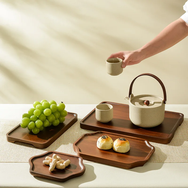 

HYS wooden tray household tea cup ornament tray dinner afternoon tea fruit snack tray solid wood cheese bread plate