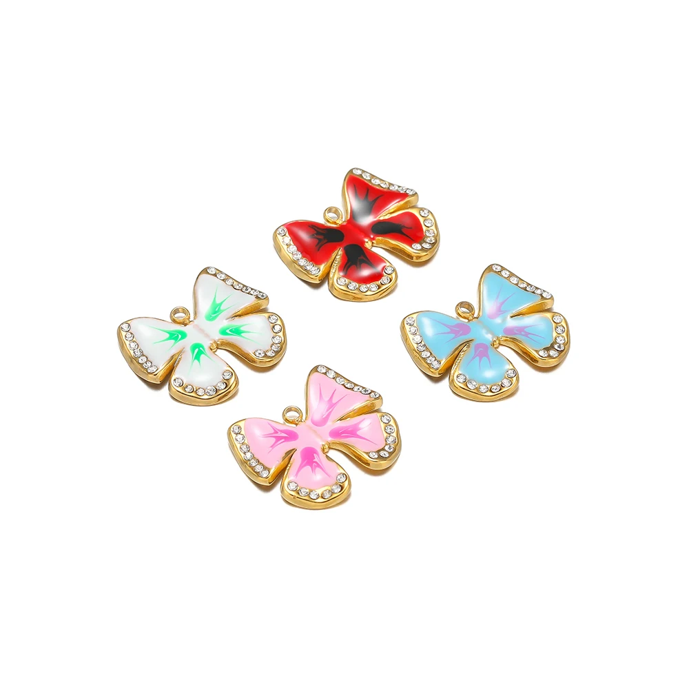 5Pcs Enamel Butterfly Charms Stainless Steel Multicolor Pendants for Bracelet Earrings Components DIY Jewelry Necklace Making