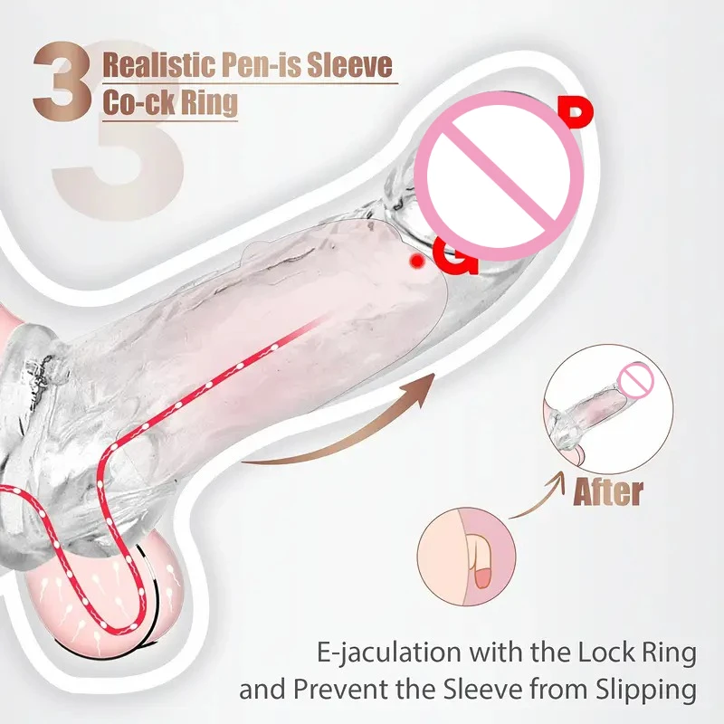 3 Size Penis Sleeve Reusable Condom Penis Extender Cock Ring Male Penis Enlargement Sex Toys for Men Couples Adult