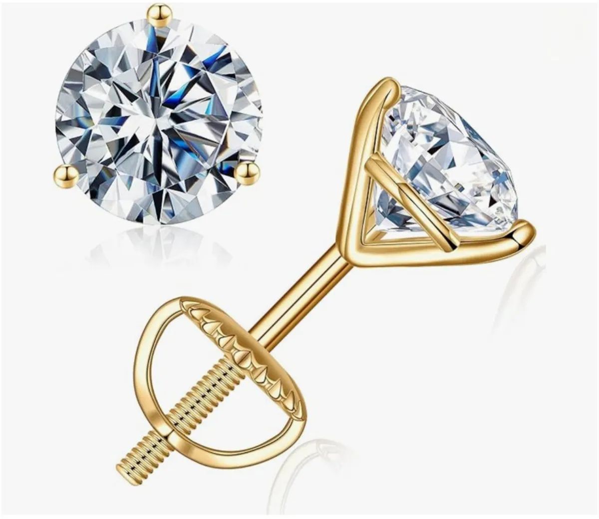 18K solid Real gold Lab grow diamond earrings Simple 3 claw 10K gold 1CT diamond earrings custom Valentine's Day gift for women - view 2