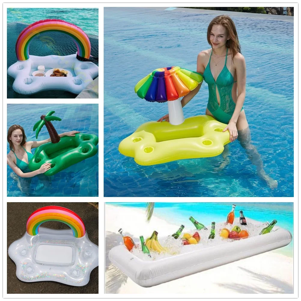 Summer Pool Inflatable Ice Bar Tray Beach Barbecue Picnic Party Salad Plate Pool Float Water Cup Food Drink Floating Row Holder