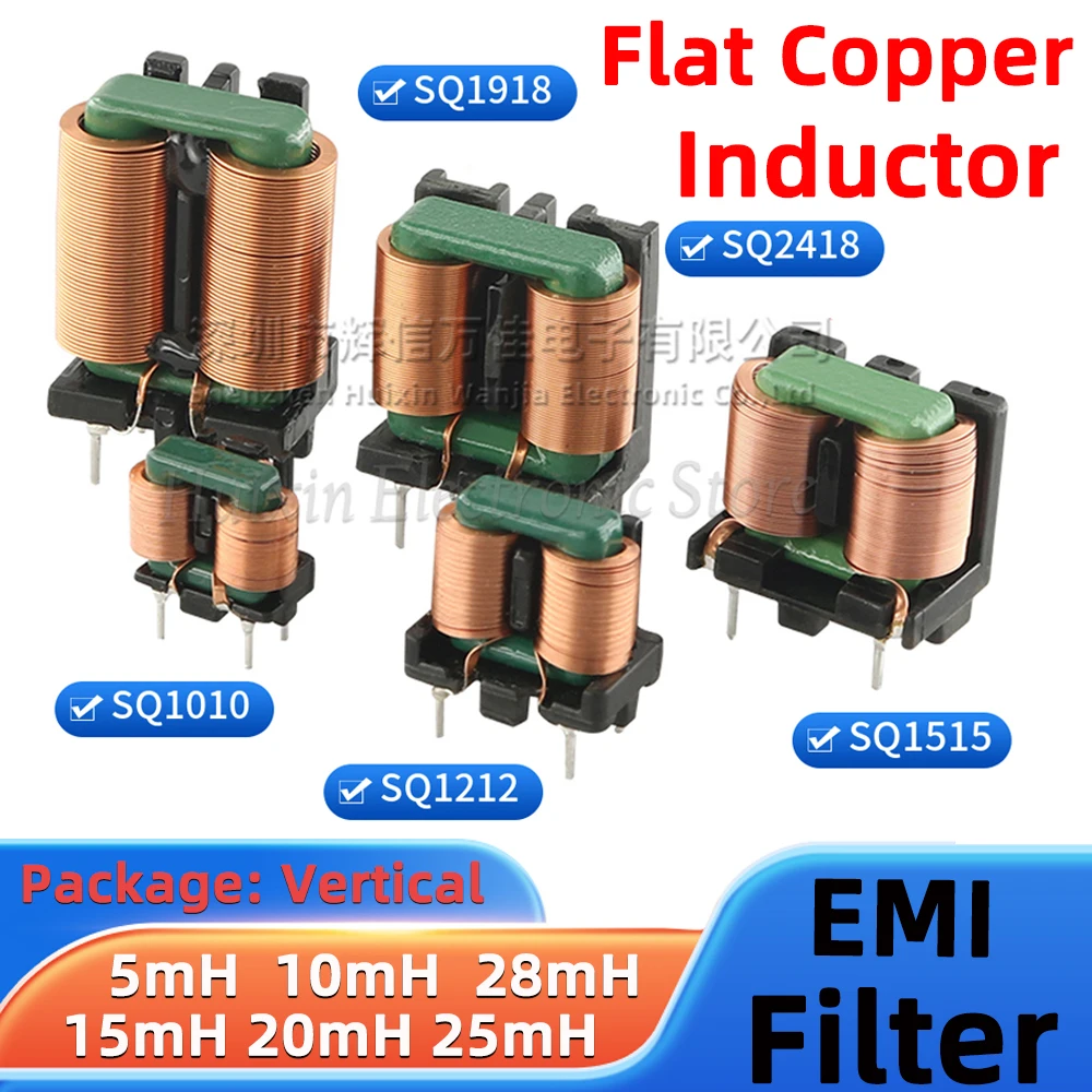 2pcs SQ Flat Copper Wire EMI Filter Inductor Vertical Common Mode Inductance Magnetic Toroidal Coil 5mH 10mH 15mH 20mH 25mH 28mH