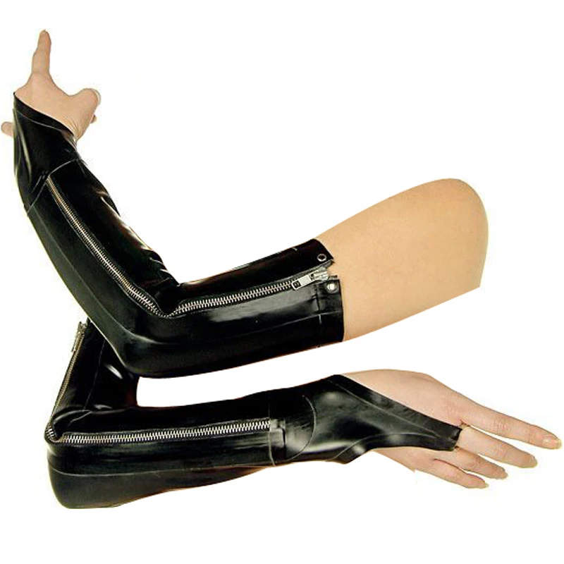 

Black Sexy Arm Length Latex Gloves With Zippers Fingerless Glued Long Rubber Mittens Gauntlets ST-0105