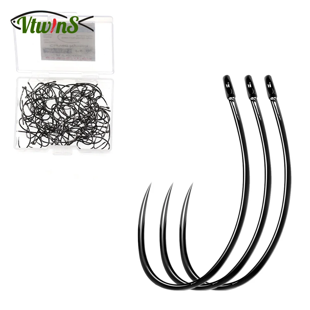 Vtwins 100PCS/Box Fly Fishing Hooks Coating High Carbon Stainless Barbless Curved Nymph Shrimp Caddis Pupa Fly Tying Hooks