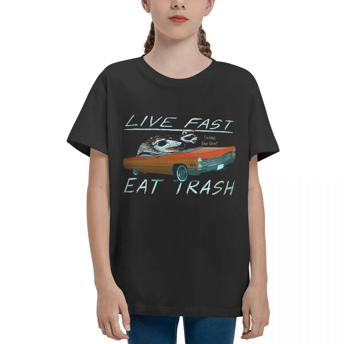 Teenagers Basic Short Sleeve T-Shirt Cute Live Fast Eat Trash Live Fast Eat Tra Round neckHigh grade Tees Funny Adolescents