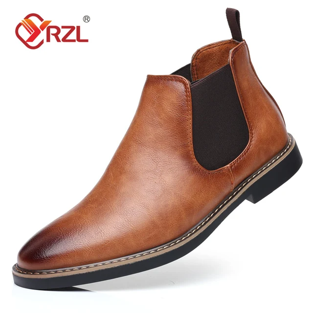 YRZL 39 ~ 47 męskie Chelsea Boots marka Retro wygodne PU skórzane botki męskie 2025 moda czarne brązowe buty męskie
