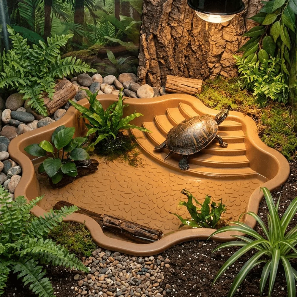 Water Dish Reptile - Anti-Slip Tortoise Water Dish Plastic Ladder