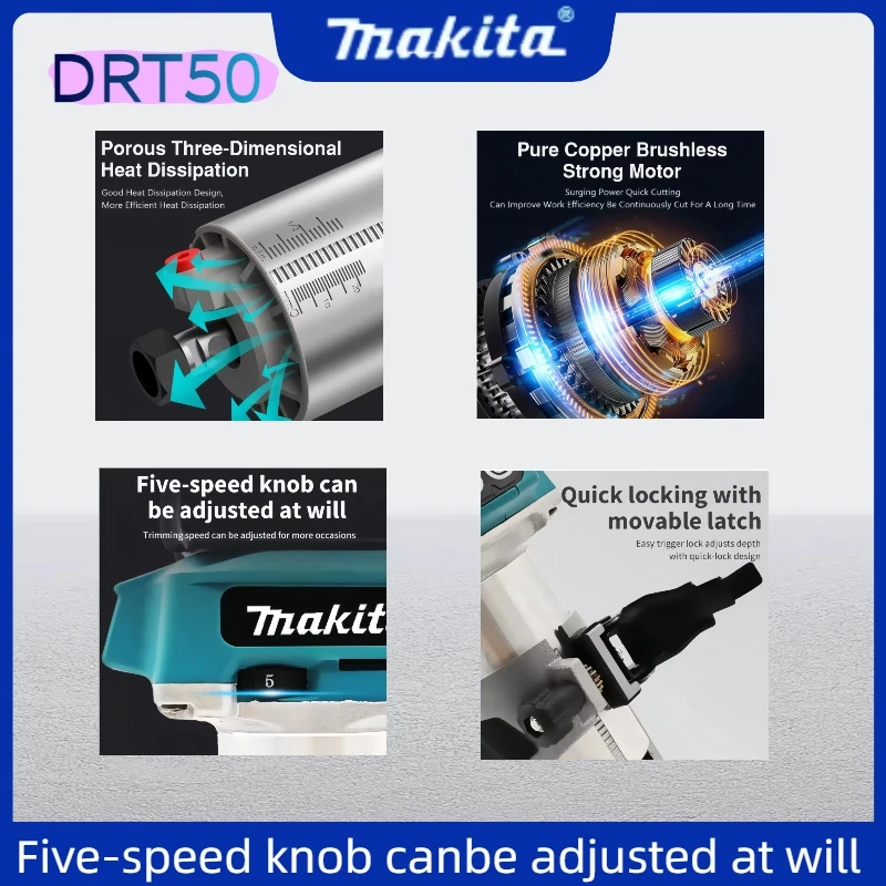 마키타 DRT50 브러시리스 충전식 슬롯팅 공구 밀링 목공 조각기