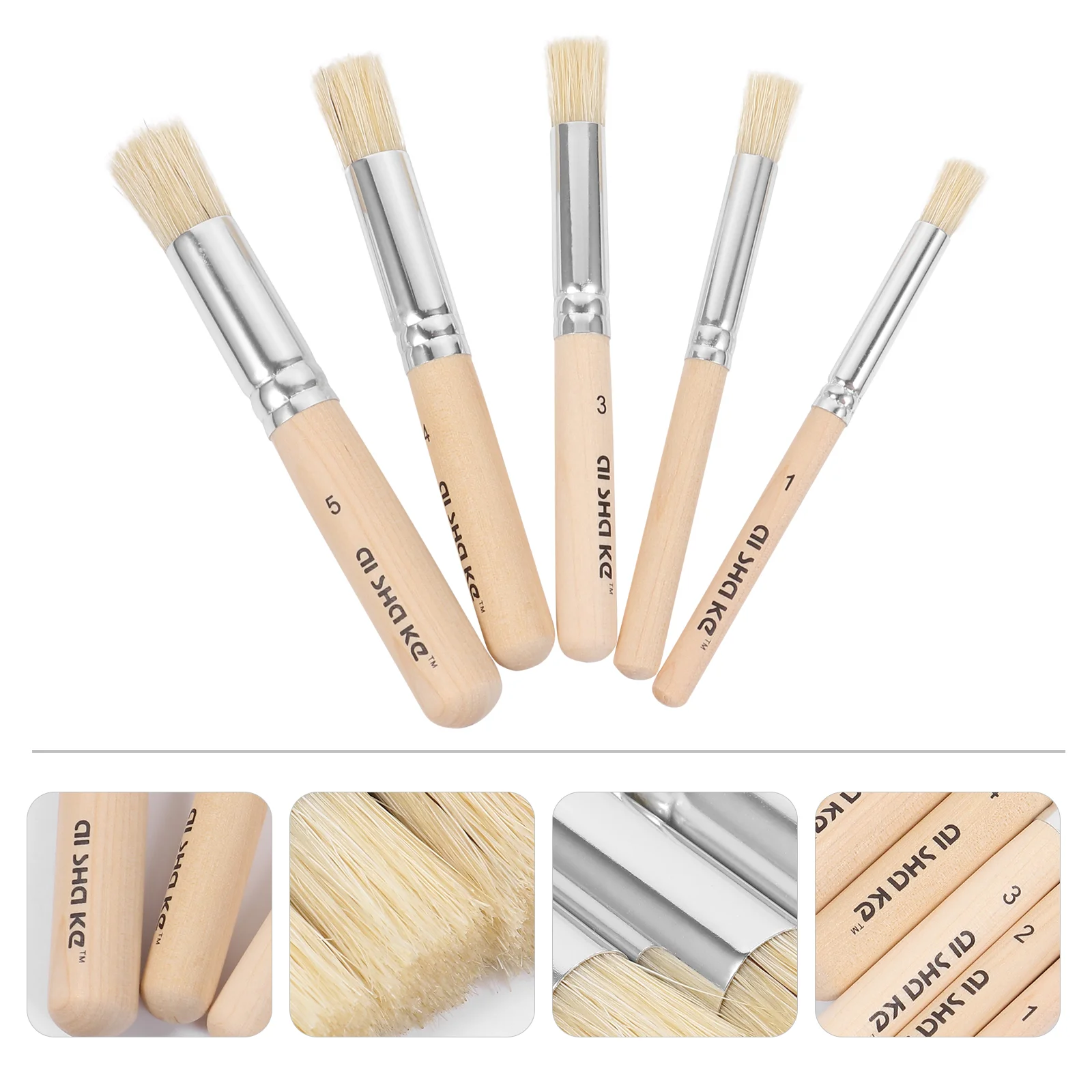 

5 Pcs Pig Bristle Short Rod Brush Painting Natural Crafts Making Wood Stencil Paintbrushes Watercolor Wooden Hair