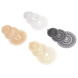 Iron  Alloy Filigree Stamping Pendants Geometric Multicolor Filigree Hollow Charms DIY Making Necklace Jewelry 57mmx36mm,5PCs