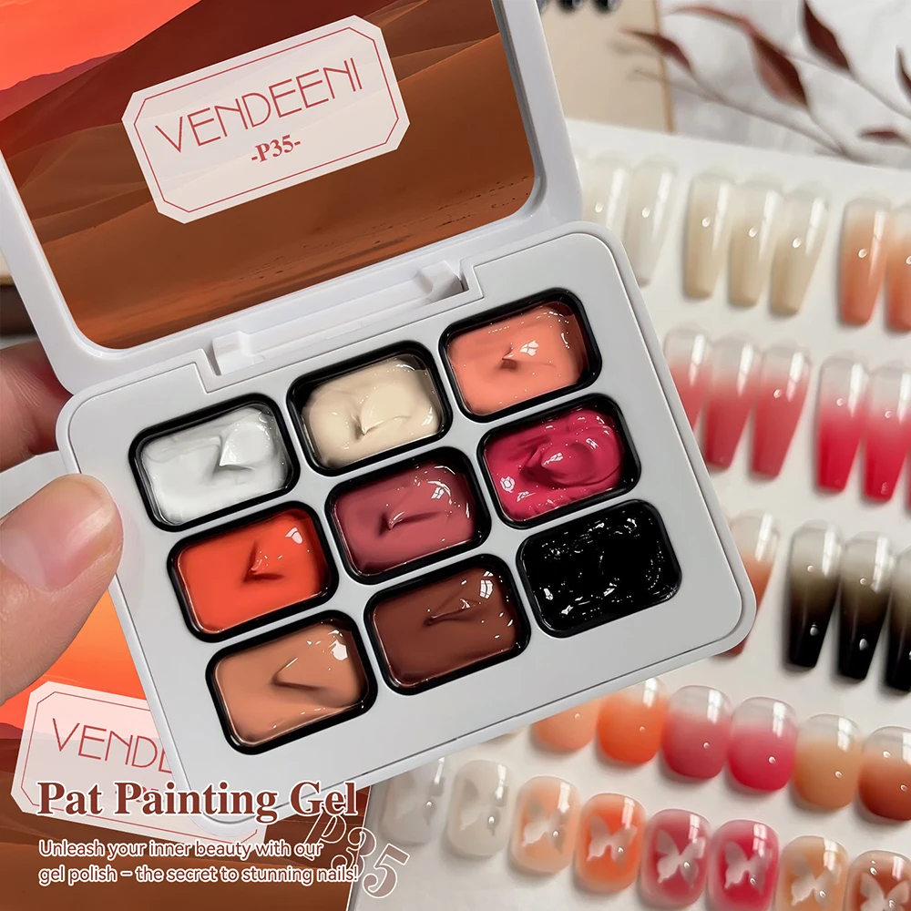 Vendeeni TPO HEMA FREE 9 Grid Brown Patting Gel Nail Polish UV LED Soak Off Gel Varnish Blooming Gradient Painting Gel Lacquer