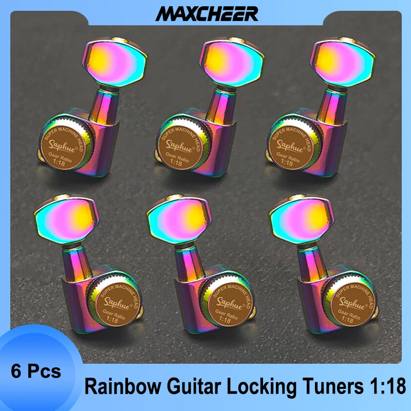 

SAPHUE гитарные тюнеры с блокировкой 1:18, колки для настройки струн, колки, головка машины для электрических народных или акустических гитар, Радуга