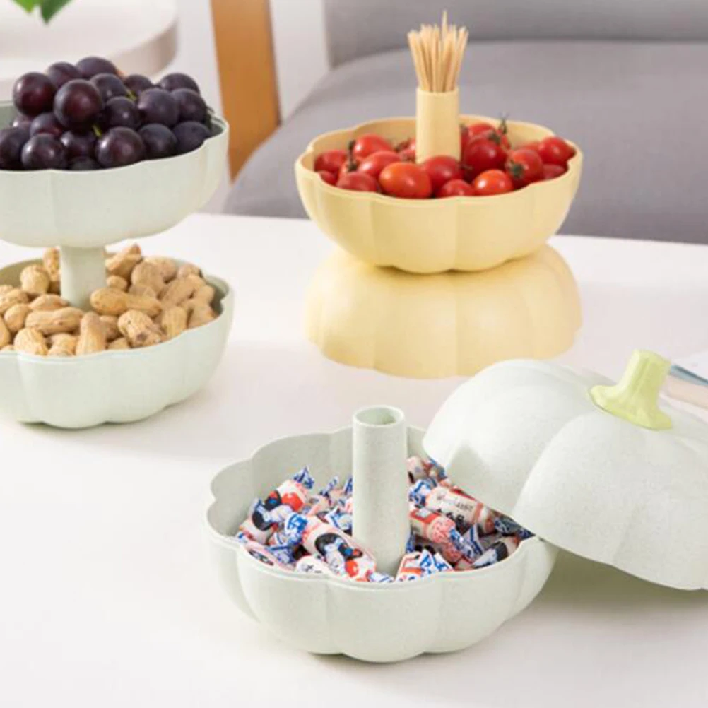 

Big Pumpkin Shaped Fruit Plate Snack Tray Nut Serving Container Double Layer Storage Box Party Festival Home Decoration Natural