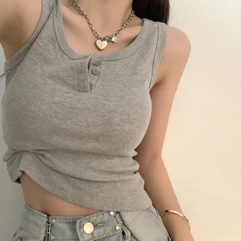 

Sexy Tank Top for Women Solid Sleeveless Ribbed Knit Vest Top Cropped Woman Female Clothes