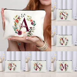 Floral Letters Large Capacity Travel Cosmetic Organizer Trendy Women Makeup Bag Cute School Teacher Gift Party Bridesmaid Clutch