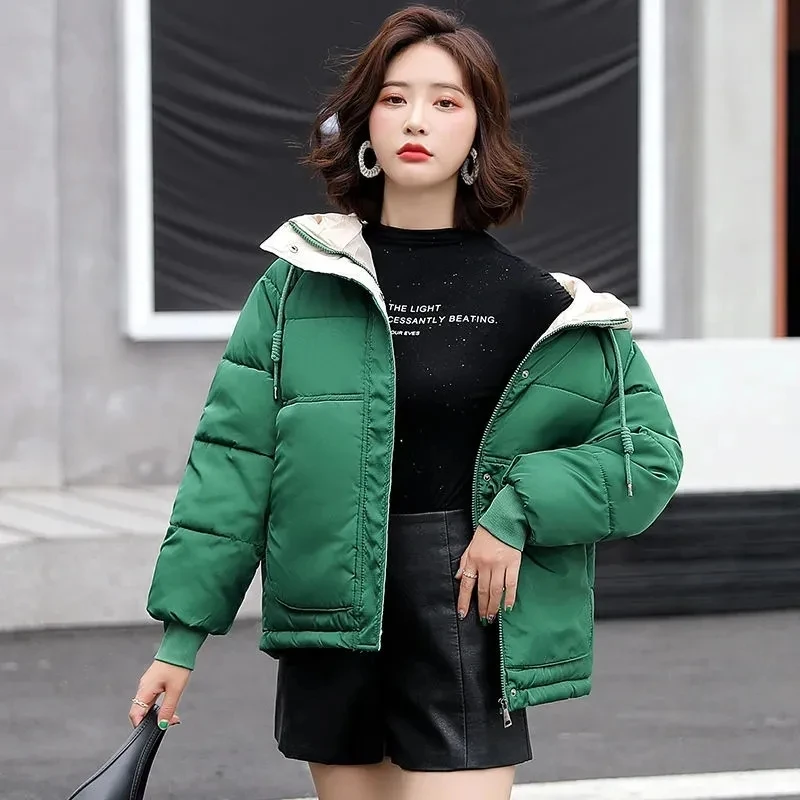 

2025 New Fashion Short Parkas Women Winter Jacket Hooded Down Cotton Jacket Female Casual Loose Cotton Coat Thick Warm Outwear