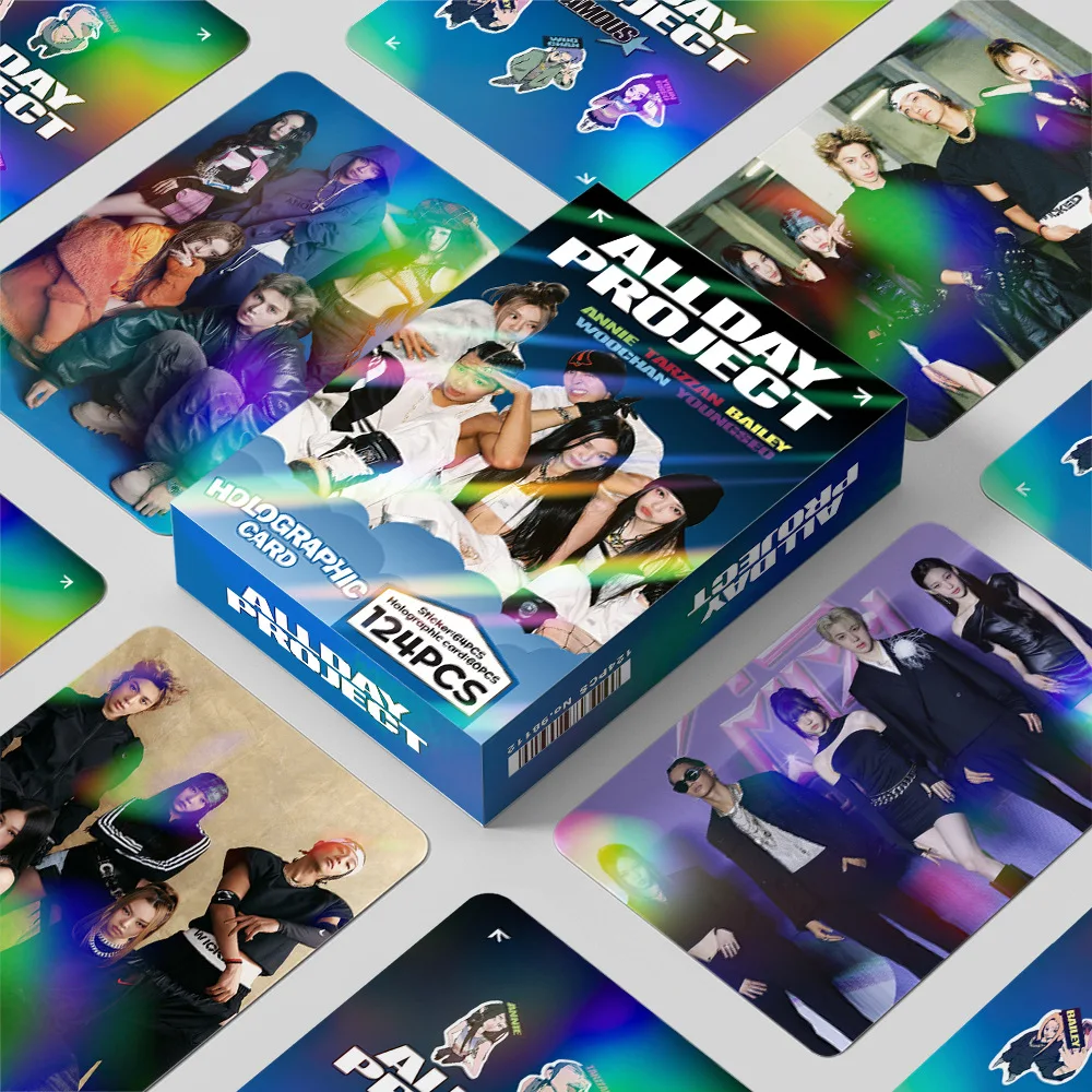 124 pièces/ensemble Autocollants laser pour cartes de photos de célébrités du groupe Idol ALLDAY PROJECT ANNIE TARZZAN BAILEY WOOCHAN YONGSEO Cadeau de collection pour fans