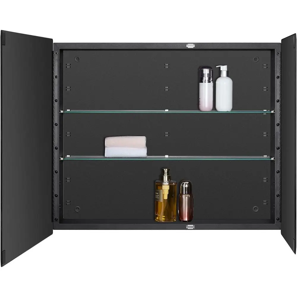 خزانة طبية بباب مرآة مشطوف مقاس 30 × 26، مثبتة على السطح/السطح، أرفف قابلة للتعديل #2