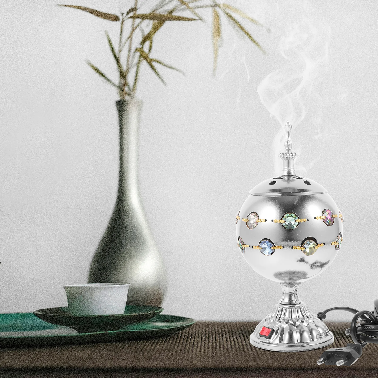 

Electric Incense Burner Desktop Lidded Plug-in Arabian Censer for Home Office Yoga Room Decor Aroma Therapy Burner Metal Vintage