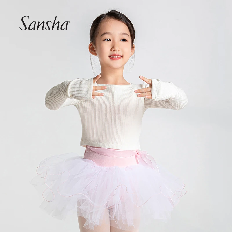 Sansha Kids Ballet Warm Up Knit Top, Long Sleeve Dance Outerwear, Autumn Winter Warm Coat for Training & Performance