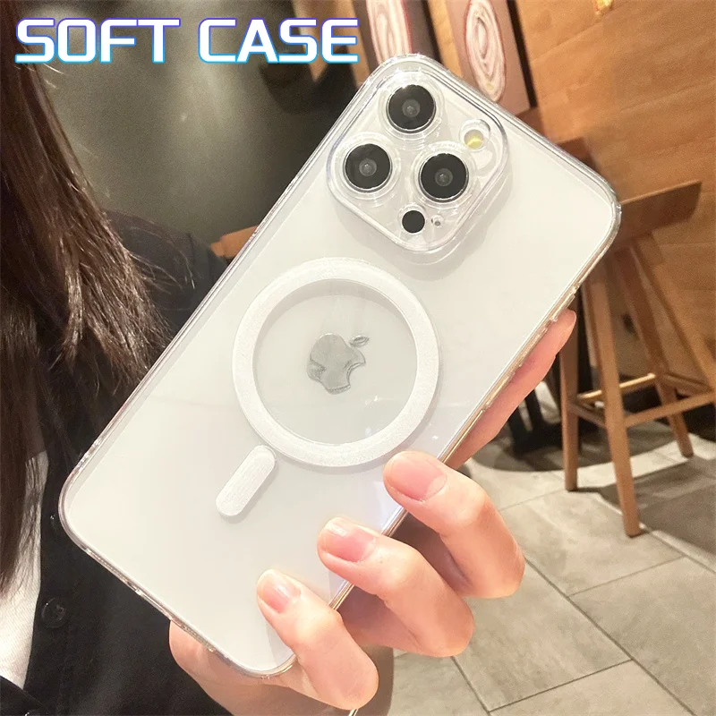 Strong Magnetic Magsafe Case For iPhone 16 15 14 13 12 11 Pro Max Plus Mini Silicone Soft Clear Ultra Thin Back Cover Shockproof