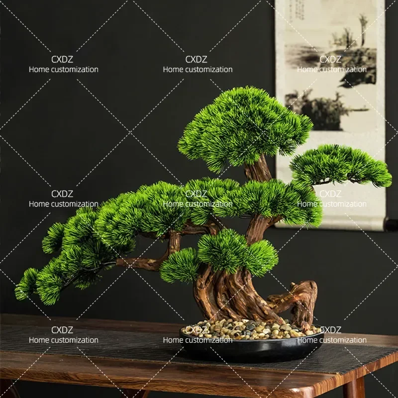 Simulated Welcome Pine Ornament Artificial Green Plant Bonsai Hotel Desktop Decoration Entrance Counter Decor Arhat Ya Pine
