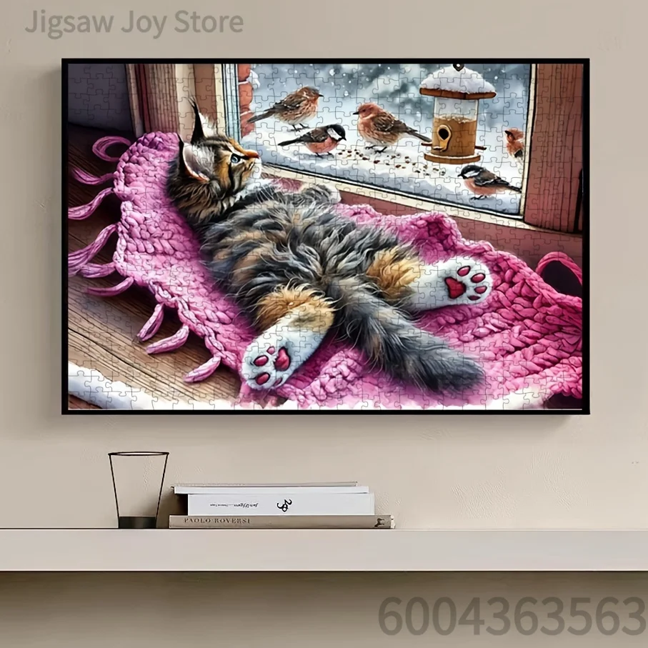 Cute Art Jigsaw Puzzle, Window Cat Watching Birds, Beach Bike, Raspberry Cake, Volcano Tiger, Home Wall Decor