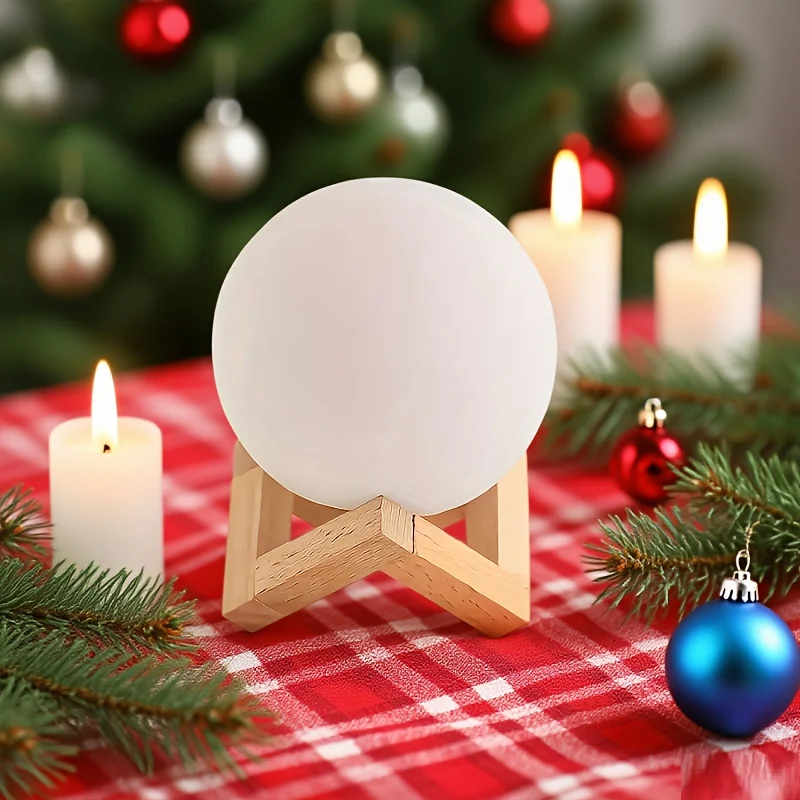 Cheng Rong LED Moon Lamp with Stand - Warm Glow, Adjustable Brightness, Battery-Powered, Ideal for Birthday, Halloween