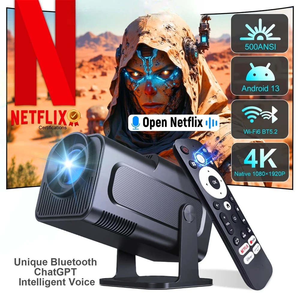 

Netflix Certification Projector Android 11 HY320 Amlogic S950D4 1080P 500ANSI Dual WiFi BT5.2 Voice Remote Control