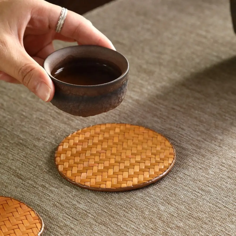 

Bamboo Natural Rattan Coaster Anti-scalding Non-Slip Vine Woven Coaster Heat Insulation Chinese Style Cup Mat Tea Accessories