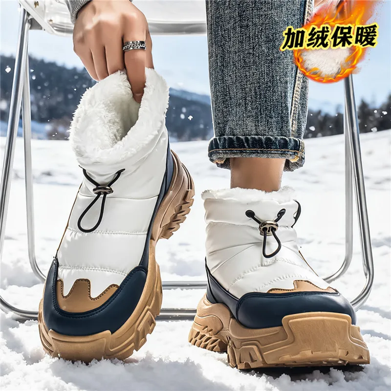 Men's Drawstring Hightop Ankle Boots Fleece Lined Quilted Upper Thick Lug Sole Outdoor Walking Travel Daily Casual Winter Shoes