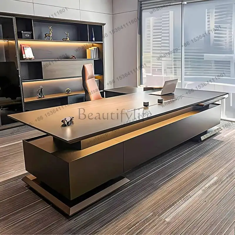 zj.Decoration Brown Office Desks Manager Vintage Cheap Luxury Office Desks Drawers Corner Modern Escritorio Work Station Table