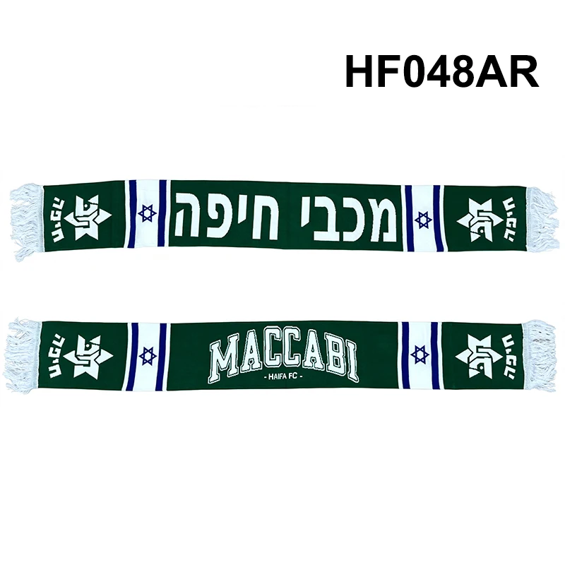 145*18 cm Size Maccabi Haifa With Israel Flag Scarf for Fans Double-faced Knitted HF048AR