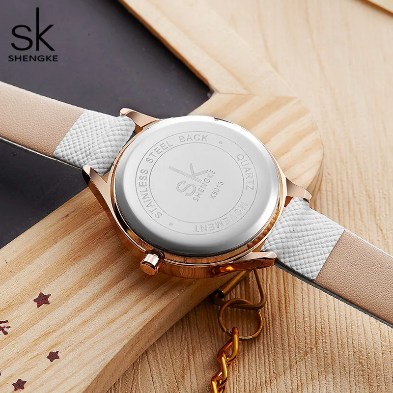 Shengke Women\'s Watches Fashion Leather Wrist Watch Plaid Ladies Watch White Clock Reloj Mujer Bayan Kol Saati Montre Feminino