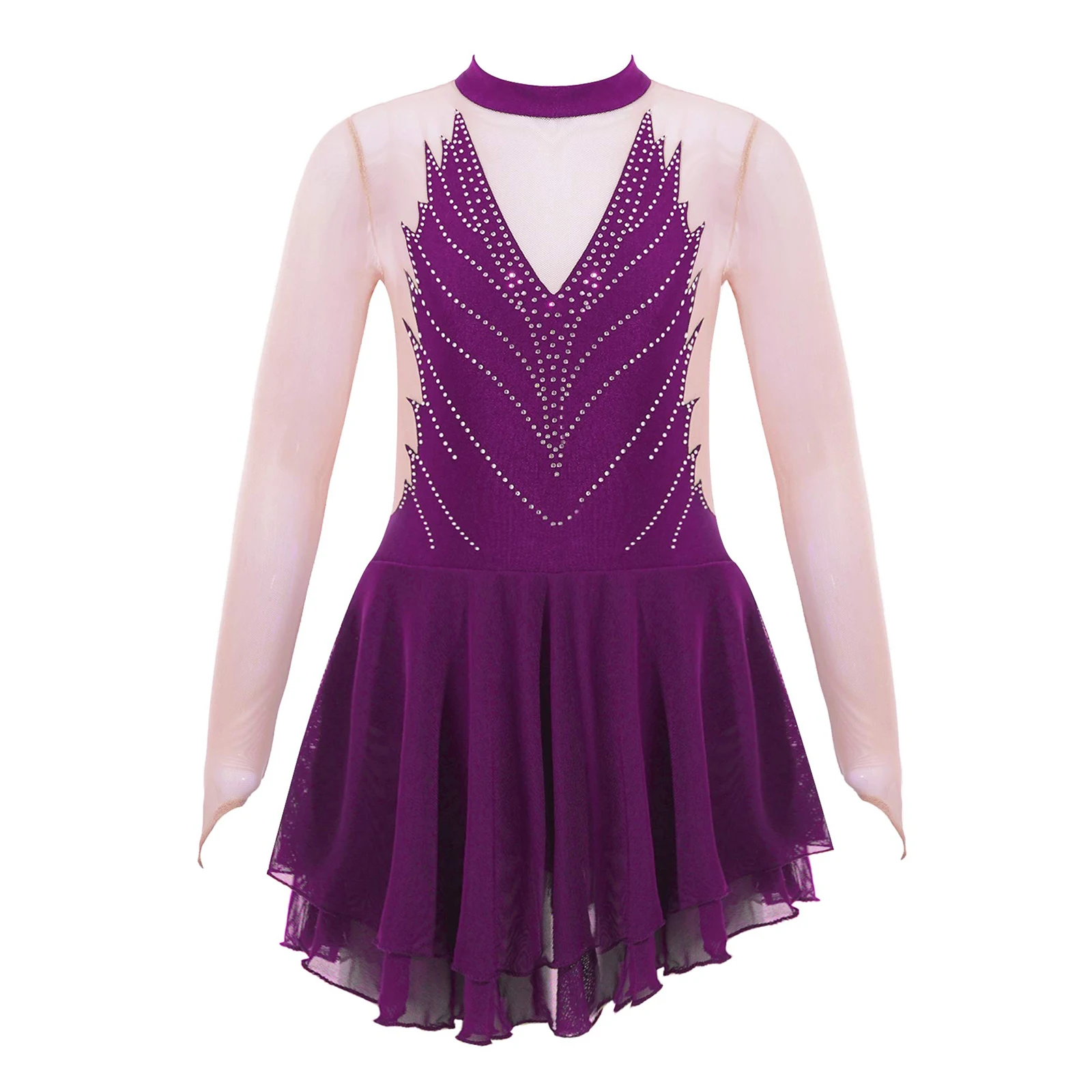 Ice Skating Dress for Girls, Ballet Leotard, Gymnastics Costumes for Children, Dance Wear for Kids, Mesh Long Sleeve